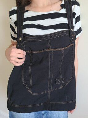 Free People We The Free Overall Stitched Top Black Cotton Workwear L